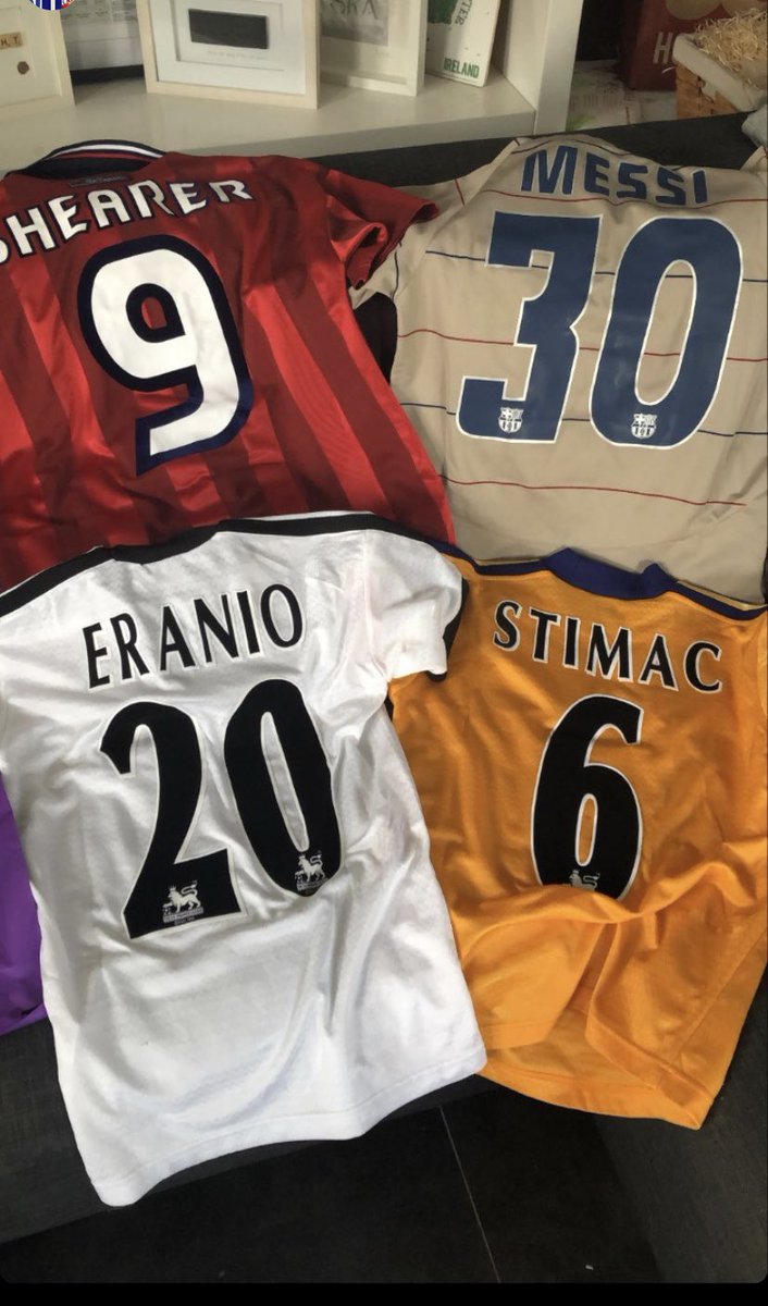 BMinion25's tweet photo. During lockdown I started an “accidental” hobby.... collecting shirts, 4 have been sent away for printing and 4 weeks later... they’re coming home.... #90sshirts #dcfc #eranio #stimac #shearer #england #barca #messi #heroes 
⚽️🥰 https://t.co/6puMgp8dBc