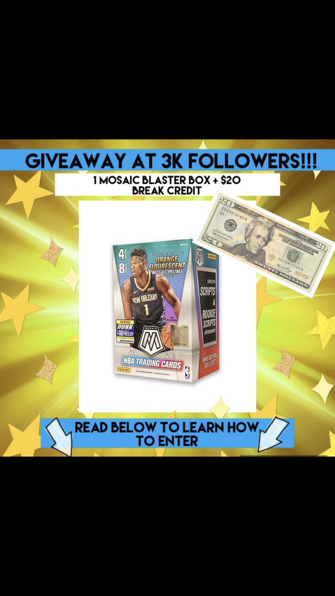 RCardbreakers's tweet image. Everyone go follow on Instagram      @ rjm_cardbreakers_ . They are having an amazing giveaway that you can win an free mosaic blaster box and $20 credit off there next break!!!!