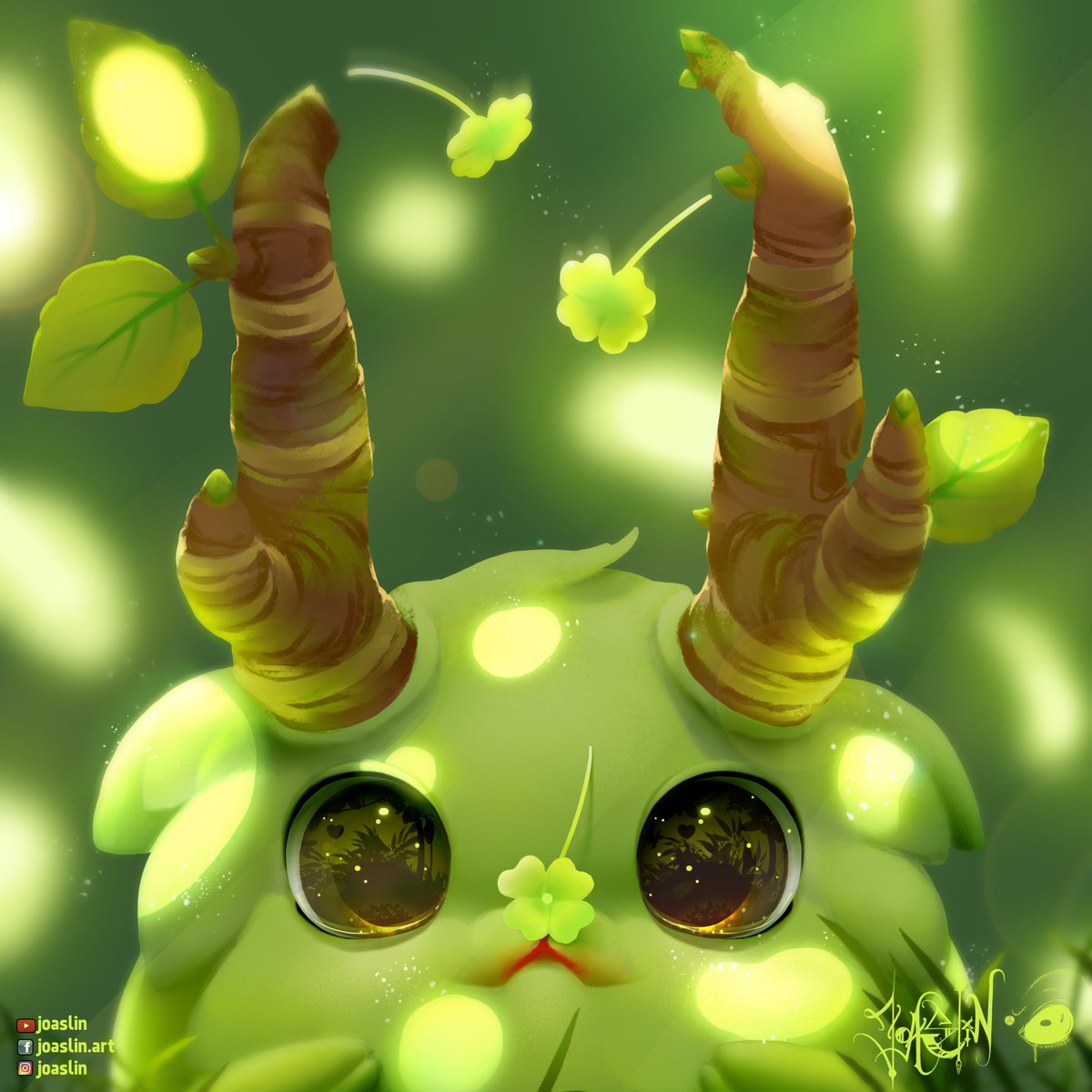 Joaslin's tweet photo. 🍀 A lucky Clomper! I finally finished it! 🍀 Look it in the eyes! 👀 @ooblets is full of cute beings!

#Ooblets #clomper #cute #illustration #clover #plantbased #art #FanArtFriday #yesitsfriday #joaslin https://t.co/7WuGgO1ltD