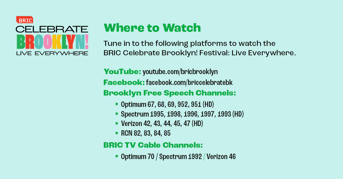 BRICbrooklyn's tweet photo. Join us for Day 2, we're streaming LIVE from BRIC House to your house! Tune in: https://t.co/dWY8NuYZ2F #BCBFLiveEverywhere #BandshellAtHome https://t.co/KIeFyWZYTU