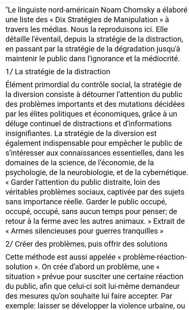 Steve_Tiger1's tweet photo. Voici un ptit condensé succulent de ce qu'a déjà dit Chomski! 

"COMMENT MANIPULE T-ON UN PEUPLE, en 10 ÉTAPES" (4 pages)

Retweetez...😉 https://t.co/bpbTxE55Wa