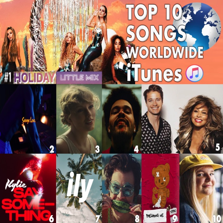 WORLDMUSICAWARD's tweet photo. 🔝🔟SONGS🌎ITUNES
1⃣Holiday #LittleMix
2⃣SavageLove #Jawsh685 #JasonDerulo
3⃣Cardigan #TaylorSwift
4⃣Blinding..#TheWeeknd
5⃣What'sLoveGotToDoWith #Kygo #TinaTurner
6⃣SaySomething #KylieMinogue
7⃣Ily #SurfMesa
8⃣Watermelon..#HarryStyles
9⃣BreakingMe #Topic #A7S
🔟Dance..#TonesAndI https://t.co/fmkNgPRqzb