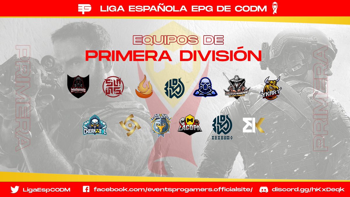 Ya tenemos los 13 equipos que lucharán por llevarse esta tercera temporada de la liga española EPG

<a href="/INTELIGENCIA_EU/">INTELIGENCIA</a> 
<a href="/InsanityCODM/">Insanity Esports CODM</a> 
<a href="/eTeamLegacy/">🔥Team Legacy🔥</a> 
@BlowsGaming 
<a href="/TitanSpain/">TiTans_EU</a> EU
#xMerc
<a href="/YkaryEsports/">YkarY Esports ⚡</a> 
#Chernobyl
<a href="/INT_GG/">Instinct Esports</a> 
<a href="/ArenaQuesitoGG/">Arena Quesito</a> 
#LaCupula
@BlowsAcademy 
<a href="/BunkerEsport/">Bunker E-sport</a>