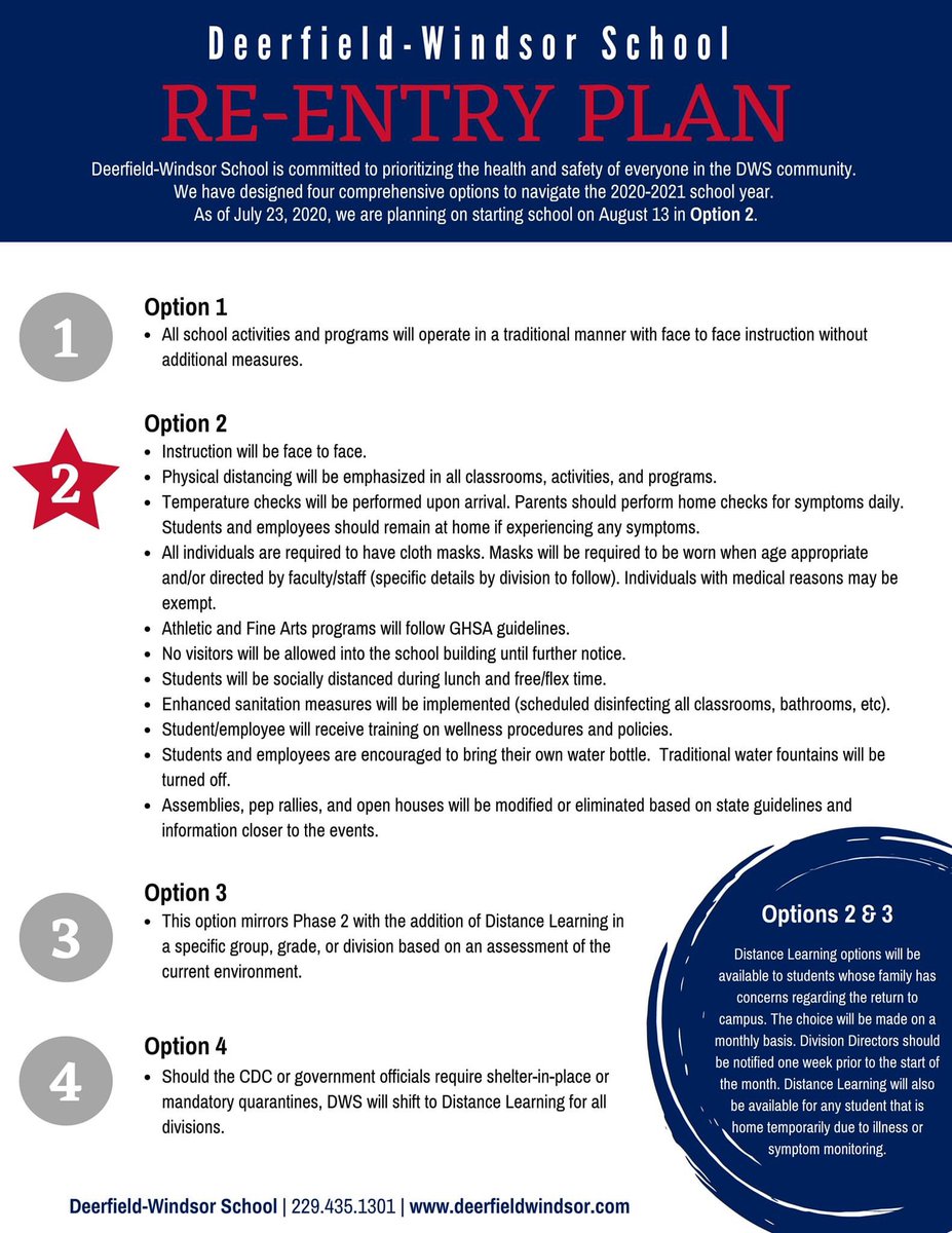 As we continue preparations to Re-U-Knight on August 13, we are working diligently to plan for the many unique scenarios facing our community. As of July 23, we anticipate opening under Option 2. Video message: vimeo.com/440788483 #dwsknightlife