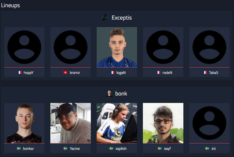 valorantify's tweet image. With 30 Minutes left until the @AbsoluteLegends Finals, here are their confirmed rosters for tonight.

@TeamExceptis playing with:
@logaNN_CSGO
@rodeN_GG
@hoppYtob
@TakaS_Jr
&amp;amp; @bramzFPS

@BONKval go in tonight with:
@Officialbonkar
@YACINELAGHMARI
@zizxd
@DSajoof
&amp;amp; @xajdish

GLHF