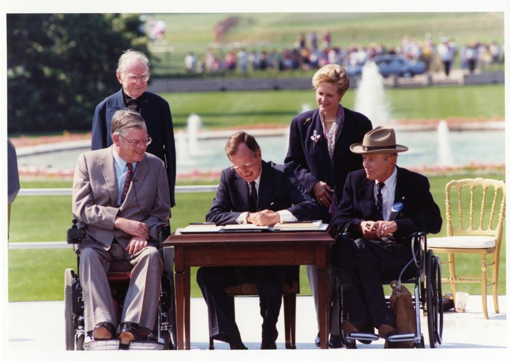 1990 - 30 yrs ago - was a landmark yr for disability rights. Pres Bush signed the ADA (below), but he also signed the lesser known Television Decoder Circuitry Act that yr. TVs now had to have a built-in decoder, thus eliminating need for a caption box!  https://www.nad.org/resources/technology/television-and-closed-captioning/