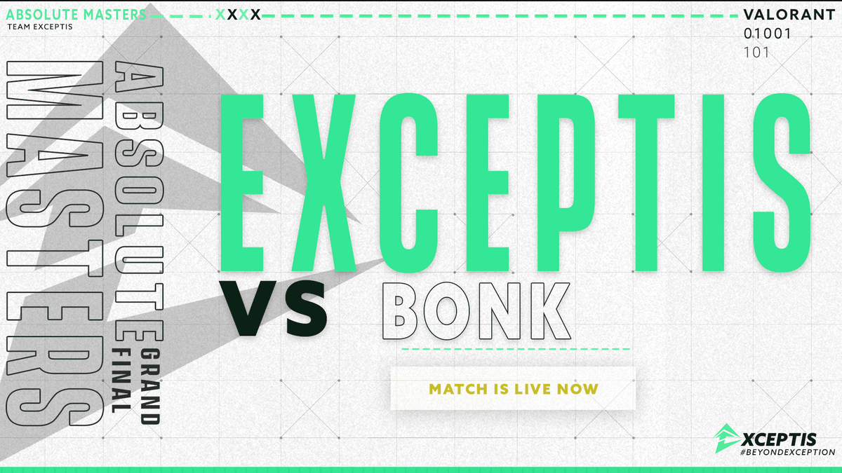 ExceptisAcademy's tweet photo. Le moment tant attendu de la Grande Finale des #AbsoluteMasters commence 💪
Nous faisons face à @BONKval pour cet ultime affrontement.
It's about to go down! 😎
📺 https://t.co/8nxwY1LxLY
#BeyondException https://t.co/zVACsT3CCp