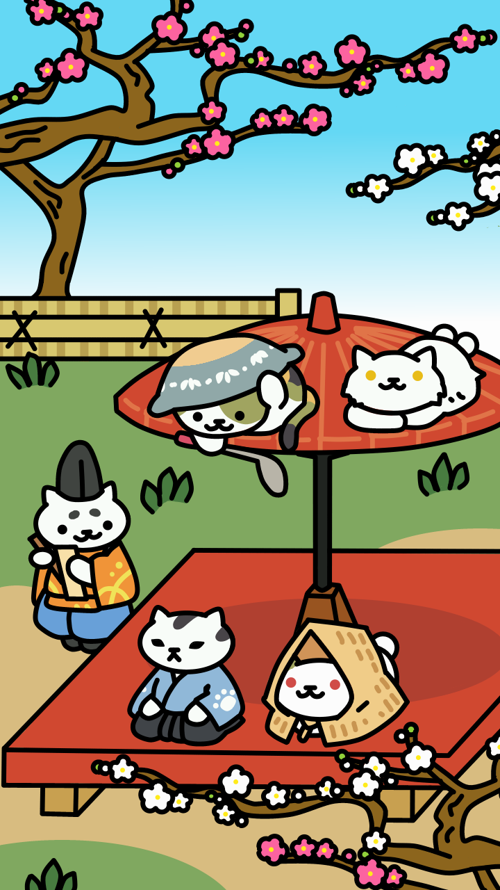 ちきちゃん 絵を彩度100にすると超派手 ねこあつめ スマホ壁紙 Nekoatsume Smartphone Wallpaper 3月 梅花の宴 March Plum Blossom S Banquet 4月 花見 April Cherry Blossom Viewing 5月 端午の節句 May Children S Day 6月 紫陽花 June