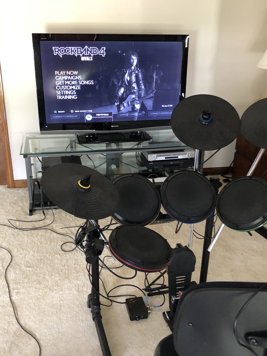 markvmurray's tweet photo. The greatest @RockBand setup in history is finally home!!  7 years off with the nephews, away to college, first homes etc. But now home where u belong. #GoodByeFreeTime https://t.co/cIZzi1fTKy