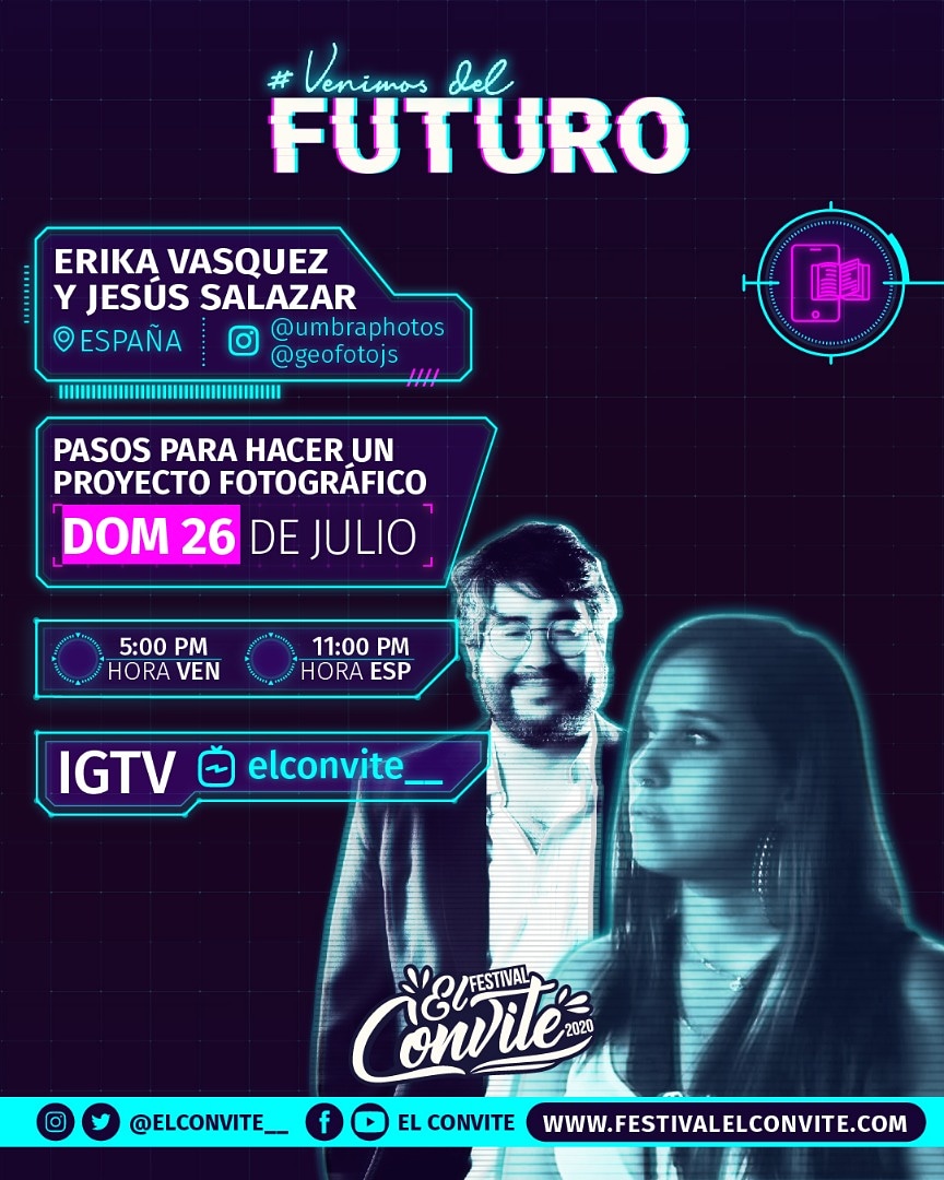 Domingo de #Fotografía📸 ⁣⁣
⁣⁣
@umbraphotos <a href="/geofotojs/">Jesus Salazar</a> nos estarán mostrando los pasos para hacer un proyecto fotográfico ⁣⁣
⁣⁣
📝Toma nota y no pierdas detalle.⁣⁣
⁣⁣
Nos vemos a las 5:00pm 🇻🇪 11:00pm 🇪🇸⁣⁣
⁣⁣
#FEC2020 #ElConvite #VenimosDelFuturo