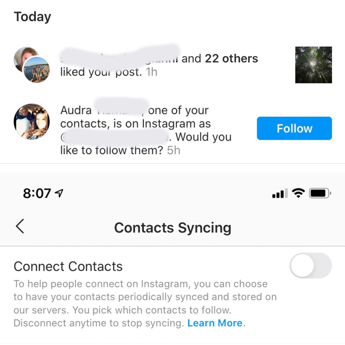 N2Boston's tweet photo. How did @instagram get my contacts when I don’t have it set to share? 🧐 #instagram #facebook #privacy https://t.co/AGHEDupprp
