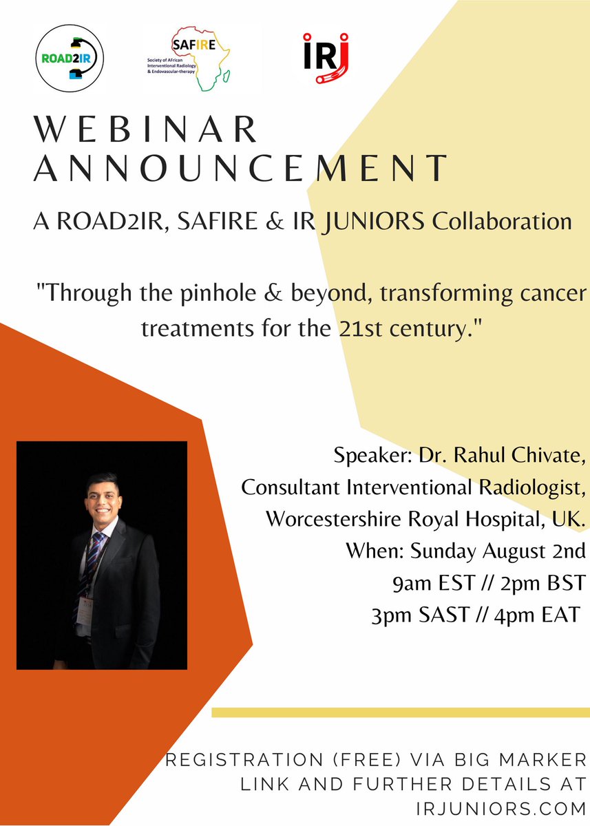 IR_Juniors's tweet photo. *WEBINAR ANNOUNCEMENT* Excited to be collaborating with @Road2IR &amp; SAFIRE on this one. Dr. Rahul Chivate will be talking about the role of IR in transforming cancer treatments. Register here: https://t.co/deNlVmp6Ae https://t.co/8P9JrfhEr7