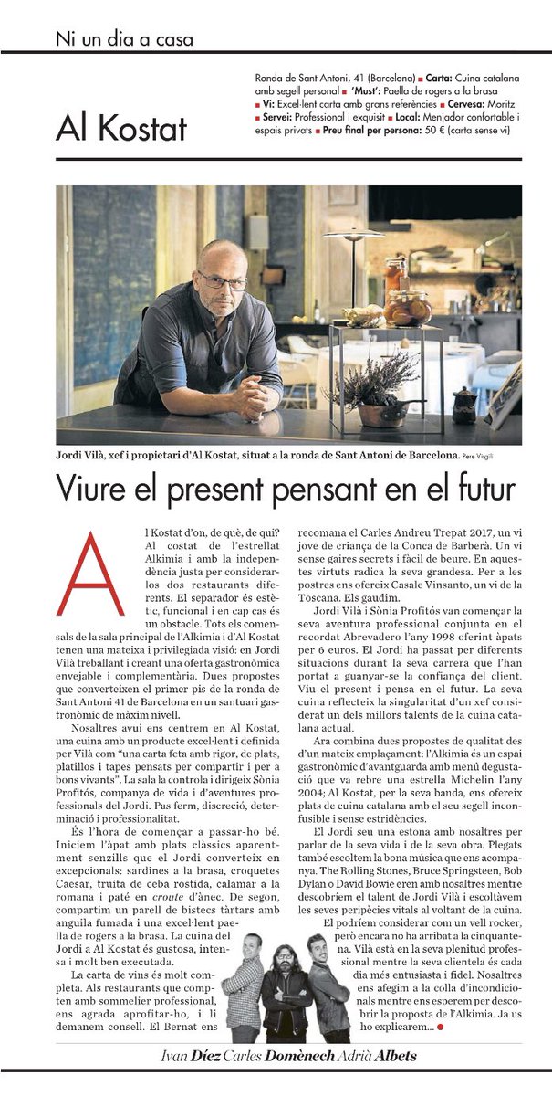niundiaacasa's tweet photo. 📝 Per si no heu pogut llegir-lo, aquí teniu l’article d’avui en el Diari Ara sobre Al Kostat d’en Jordi Vilà. https://t.co/Cx0BvTI3Sc
