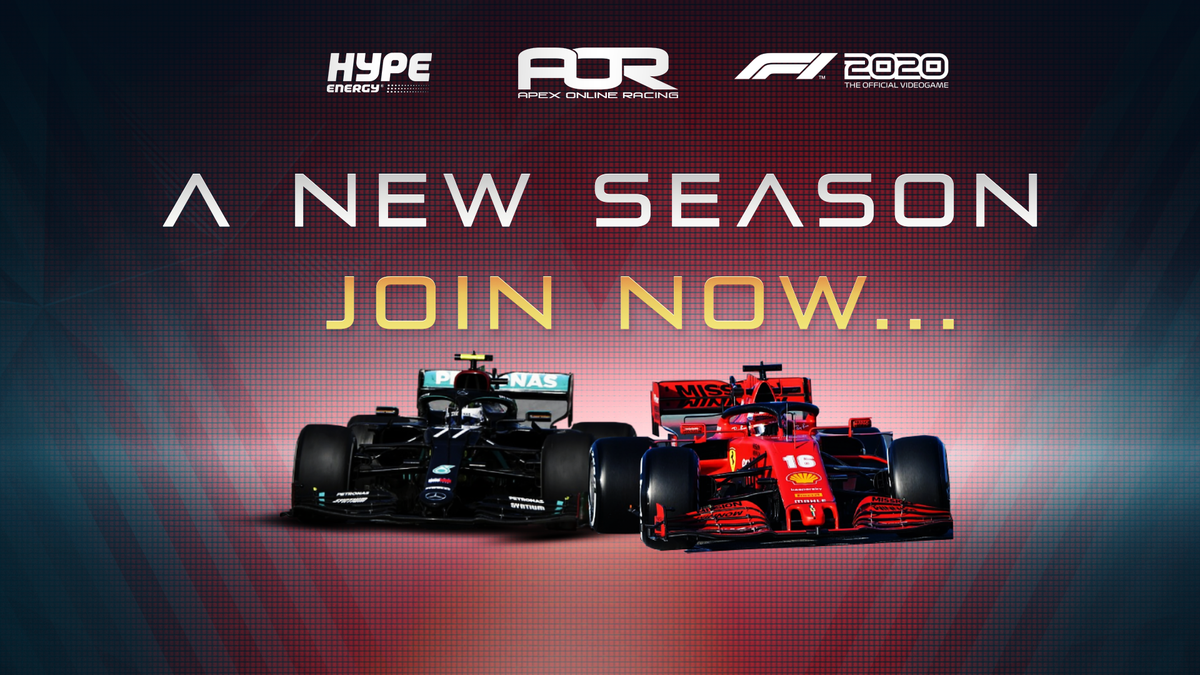 ApexOnRacing's tweet photo. 19 seasons down and it's full speed ahead for number 20. 🚥

Sign ups are now LIVE for Season 20 of the AOR's longest running league - the Hype Energy F1 League. 🏎️

📝 How to join: https://t.co/mcVr8Ha1lR
📖 Rules: https://t.co/LMNTB4MzLI
📅 Calendar: https://t.co/Ileuars5zv https://t.co/mXkqz595nl