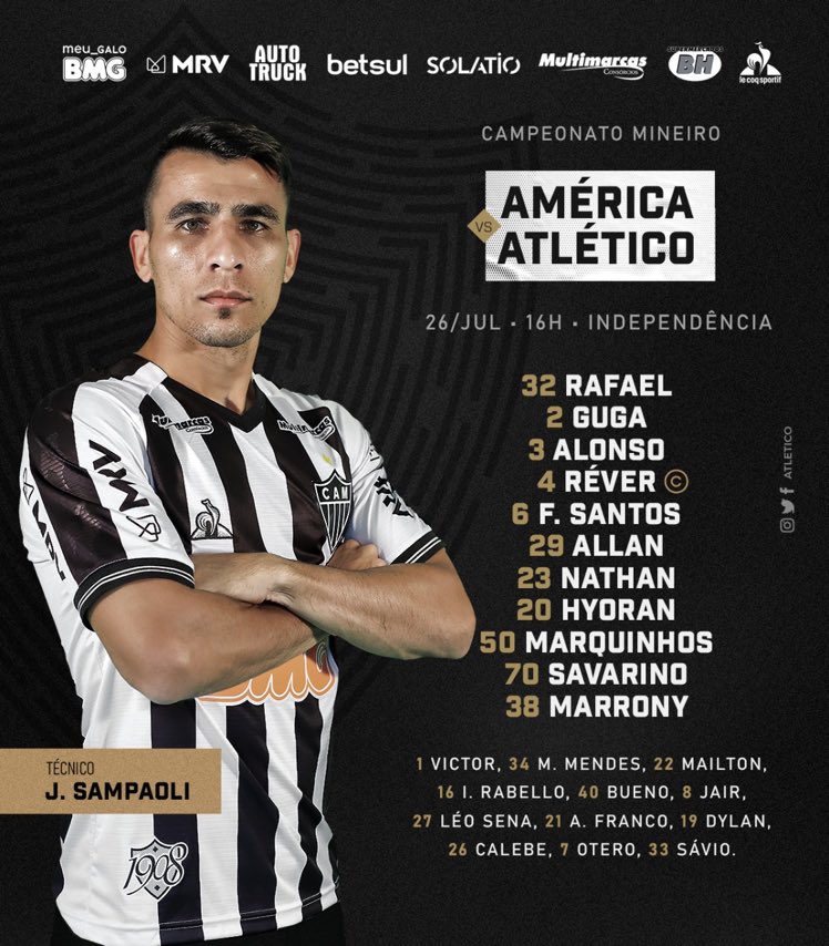 📋 THE TEAM SHEET IS HERE! Check out our starting XI and subs against América!

Let’s go, #Galo! #AFCxCAM 🏴🏳