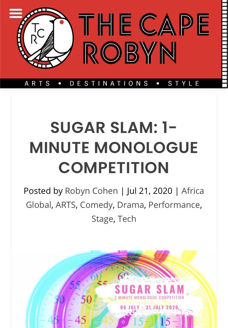 TheCapeRobyn's tweet photo. #SugarSlam 💰up for grabs 1 min monologue comp run by Sugardaddy-theatre co. Deadline July 31. No entry fee. Do it.  Please share &amp; tell creatives about this opportunity. 
#wearestillcreating 

See https://t.co/aPJHwPNR0l https://t.co/Isshmyb2Z7