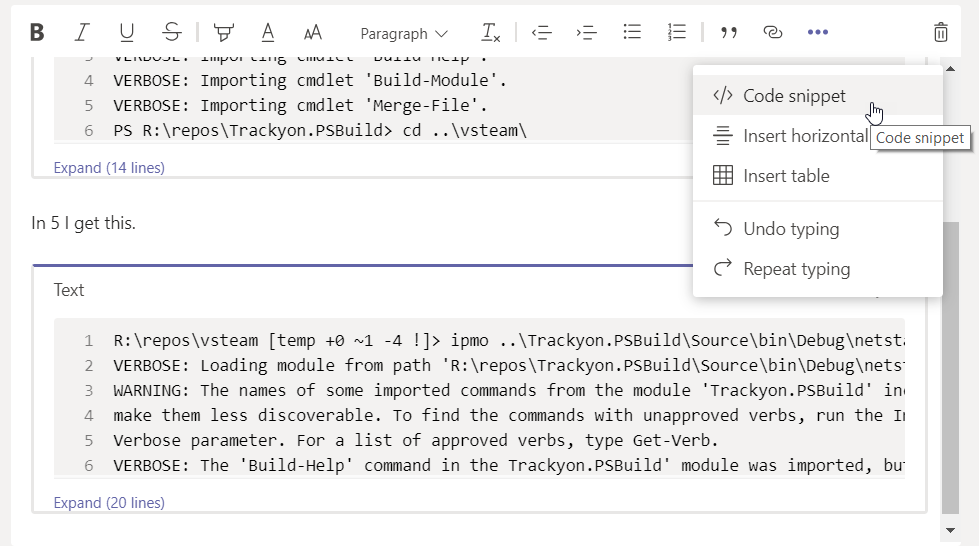 DonovanBrown's tweet photo. Did you know in @MicrosoftTeams you can format code snippets? https://t.co/5WEpLgKZF9