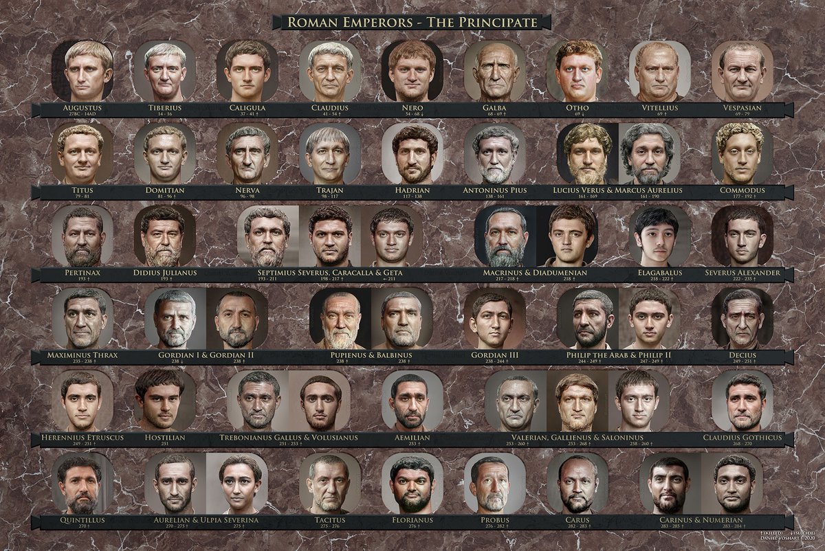 Using the neural-net tool Artbreeder, Photoshop and historical references, Daniel Voshart created photoreal portraits of Roman Emperors.   
 medium.com/@voshart/photo…