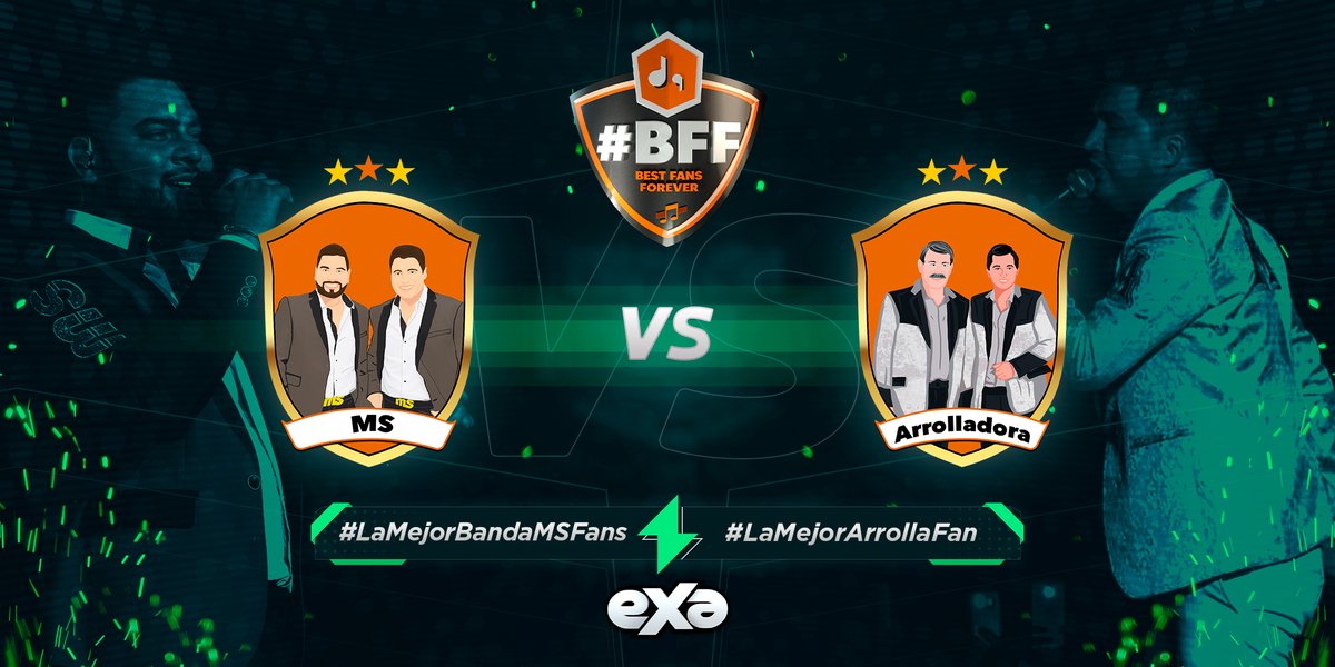 exatv's tweet photo. El  segundo enfrentamiento del regional mexicano comienza hoy a las 4:30pm 🤠 @BANDA_MS vs @LaArrolladora 🤩 ¿Quién ganará? Participa y apoya a tu favorito tuiteando el hashtag #LaMejorBandaMSFans o  #LaMejorArrollaFan  https://t.co/dcJPc72Tpo https://t.co/RA2BjhF4f7