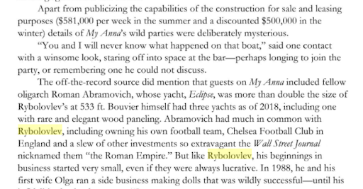 “You and I will never know what happened on that boat.” Guests on My Anna included fellow oligarch Roman Abramovich.