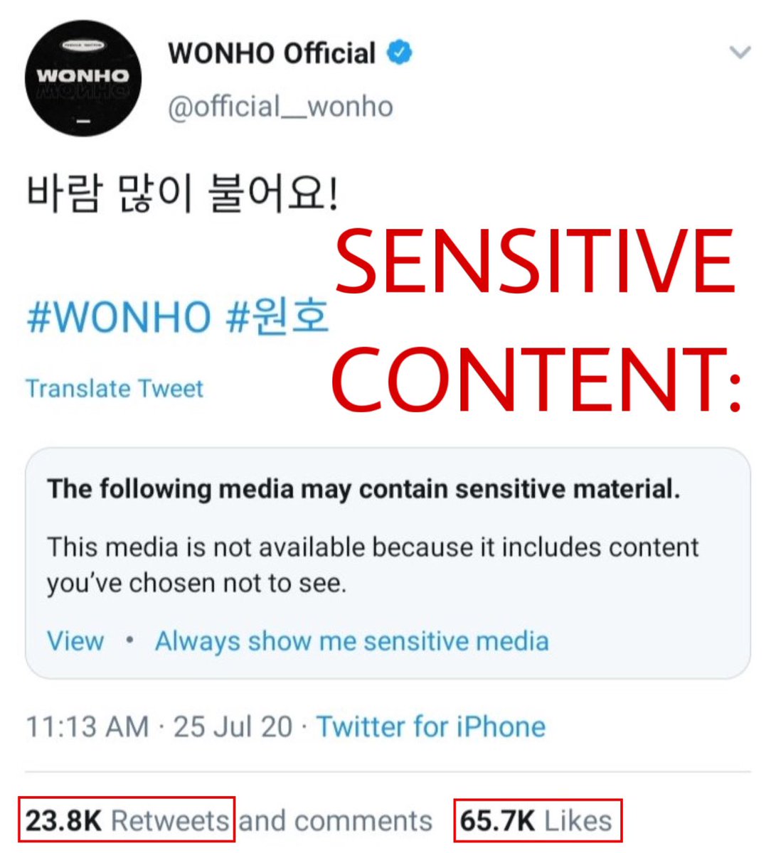 RamenhaeMXMB's tweet photo. COPY-PASTE &amp; REPLY:
Hello @eshygazit 
Pls verify the settings of @official__wonho twt account to help in removing sensitive media issues occuring which is preventing his posts getting engagements. His debut is coming soon &amp; this can affect his position in social media chartings. https://t.co/VL3ly4JSUU