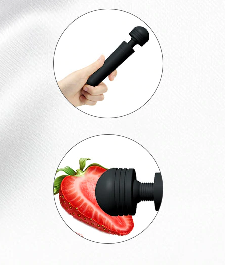 a picture of the device in a hand, and a picture of it being used on a strawberry.HOW BIG ARE THESE STRAWBERRIES