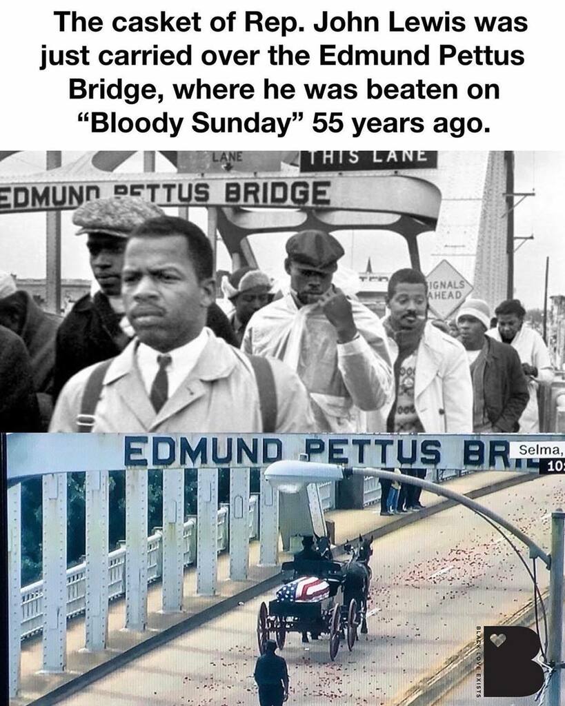 MyMetroSoul's tweet photo. #onelasttime #johnlewis #rip
“Today, Congressman John Lewis was honored in his home state. The civil rights icon was driven across Edmund Pettus Bridge in Selma, Alabama, for the last time.⁣
⁣
“I gave a little blood on that bridge in Selma... I almos… https://t.co/knZZipZ87L https://t.co/NVuynDq2Zh