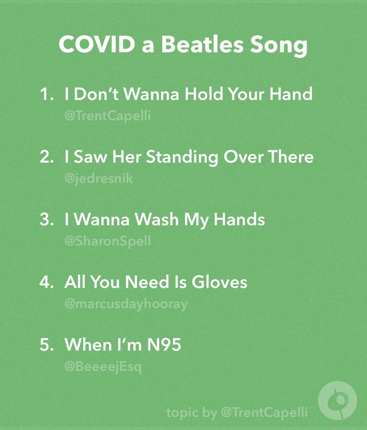 grumpy_yin's tweet photo. COVID a Beatles Song 
@TrentCapelli @jedresnik @SharonSpell @marcusdayhooray @BeeeejEsq / topic by @TrentCapelli #pitchjokes https://t.co/80InJCOIDj