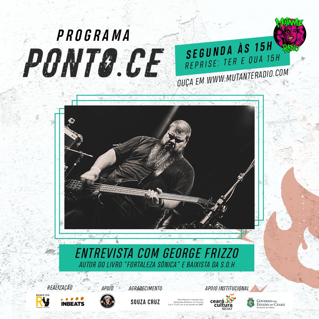 PontoCE's tweet photo. E amanhã, as 15h na @mutanteradio, tem mais uma edição do Programa Ponto.CE na @mutanteradio. Nosso convidado especial é @georgefrizzo, autor do livro "Fortaleza Sônica" e baixista da banda @siegeofhate. Fica ligado!
#pontoce #programapontoce #webrádio #entrevista https://t.co/hj50mbbg8H