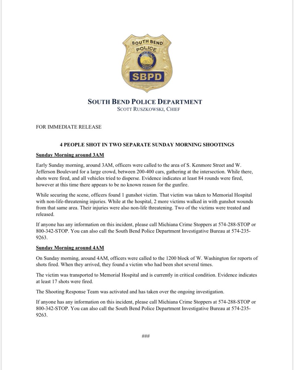 southbendpolice's tweet photo. Anyone with information is asked to call Michiana Crime Stoppers at 574-288-STOP or 800-342-STOP. You can also call the South Bend Police Department Investigative Bureau at 574-235-9263. https://t.co/QgK7VBcECF