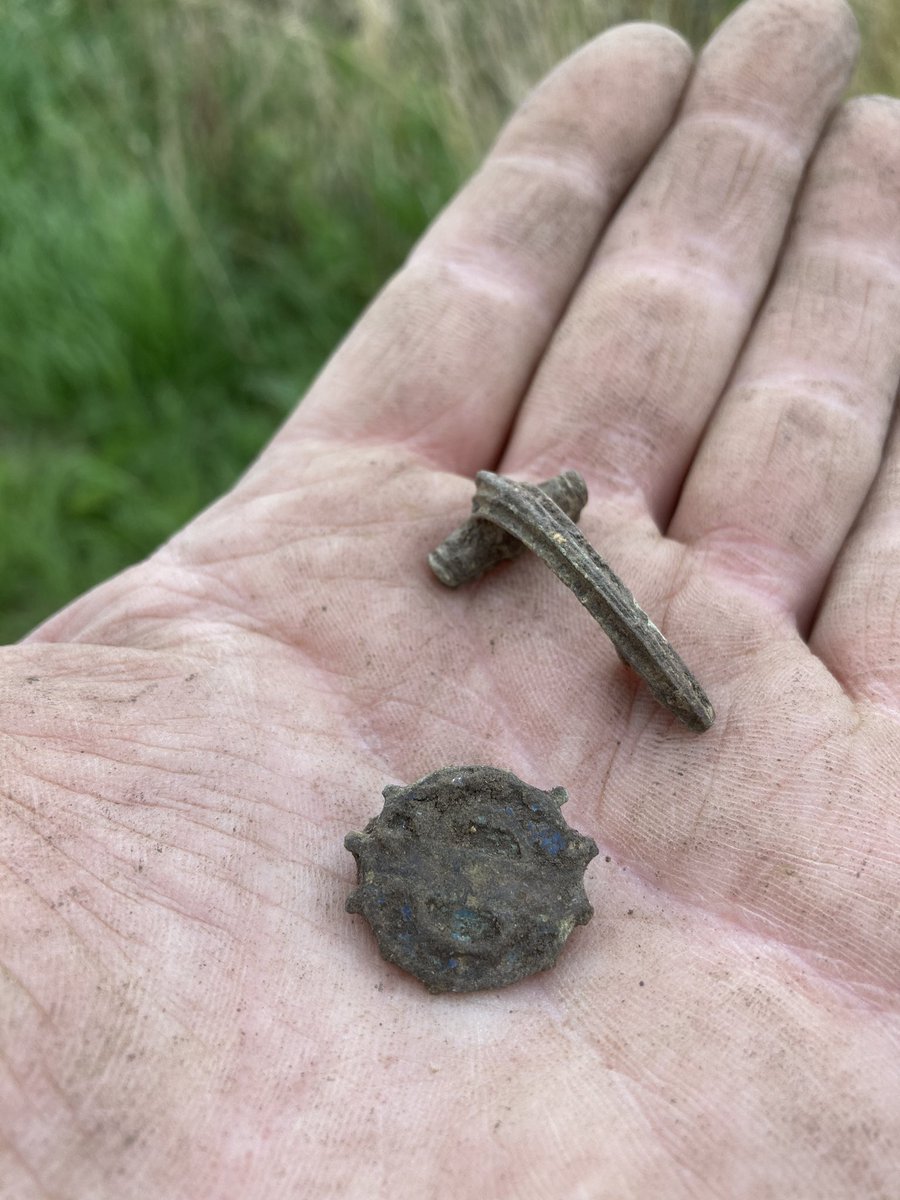 ChrisGoGodfrey's tweet photo. The great #detecting conditions &amp; the #Deus on form meant for a busy afternoon. Several #minims too. Wish I’d updated firmware sooner. Sadly most of the coins have been eaten by nitrates but a couple are nice. ML is #Londinium I think. Well worth the drive to my fav #Roman site. https://t.co/5a84owXcnA