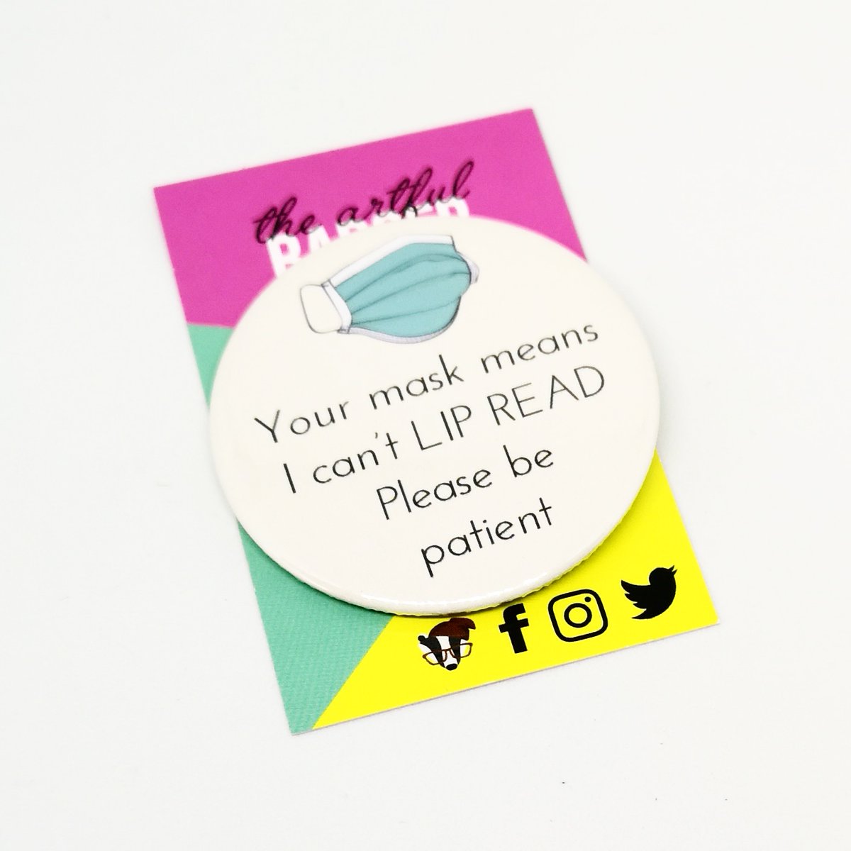 BadgerArtful's tweet photo. My badges for people who are hard of hearing and those who lip read, are my way of helping someone get through their day. #handmadehour #lipreader #mask
https://t.co/VY2Hs8S6NI https://t.co/65BsQVPuco