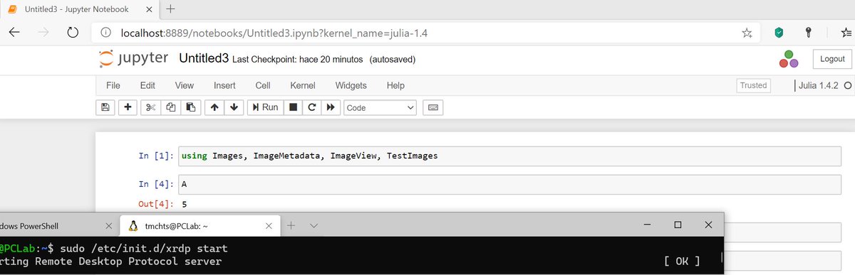 matriculado's tweet photo. @craigaloewen @davidbombal ~Hands-on Computer Vision with Julia~ using #xfce was my #GTK issue solution for using Images Pkg running  #Julia in #WSL2 #Windows10 over #JupyterNotebooks server + (#Windows #Edge  || #Firefox in the #WindowsRemoteDesktop) Thanks guys. https://t.co/AWrSr8XGWt