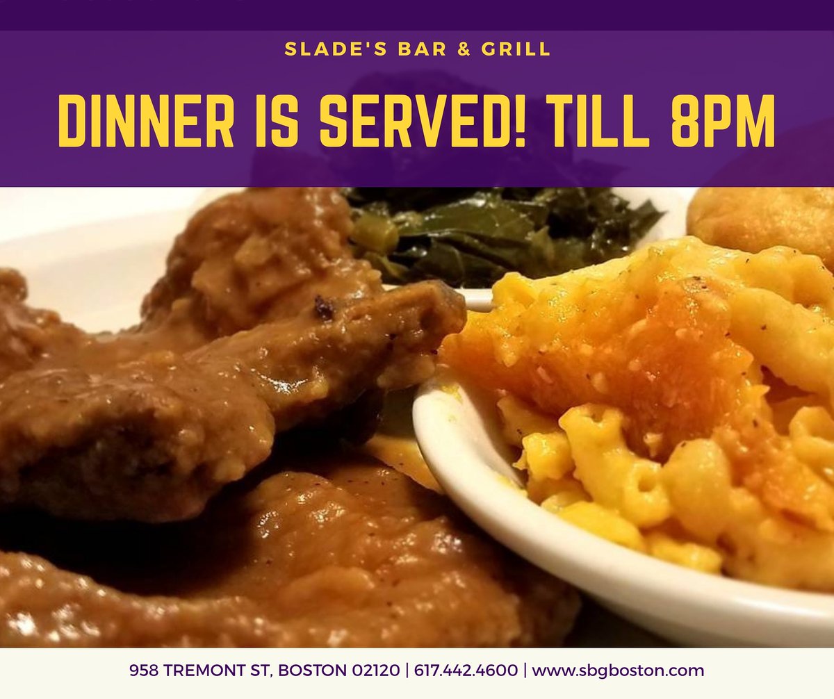 Slades_Boston's tweet photo. TAKEOUT ▪︎ IN/OUTDOOR DINING
DELIVERY via UberEats or GrubHub
〰️
OPEN TILL 8PM
COME DINE WITH US!!
〰️
Order takeout online - SKIP THE LINE https://t.co/AqObuhzc5K
〰️
DOWNLOAD THE TOAST TAB APP to view our menu &amp; place orders!!
〰️
#SladesBarNGrill #Slades #SBG #TheSoulOfBoston https://t.co/WQhxkNFlFK