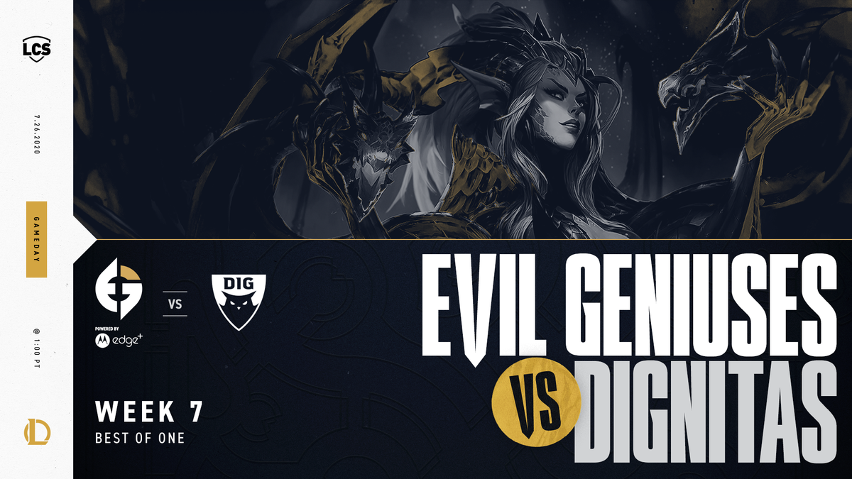 EvilGeniuses's tweet photo. Evil makes its way to the Rift to start today's #LCS matches.

#EGLCS vs. @dignitas is now underway. #EGWIN

🔴 https://t.co/4eMqBc9Yk5 https://t.co/soxwxTDMJk
