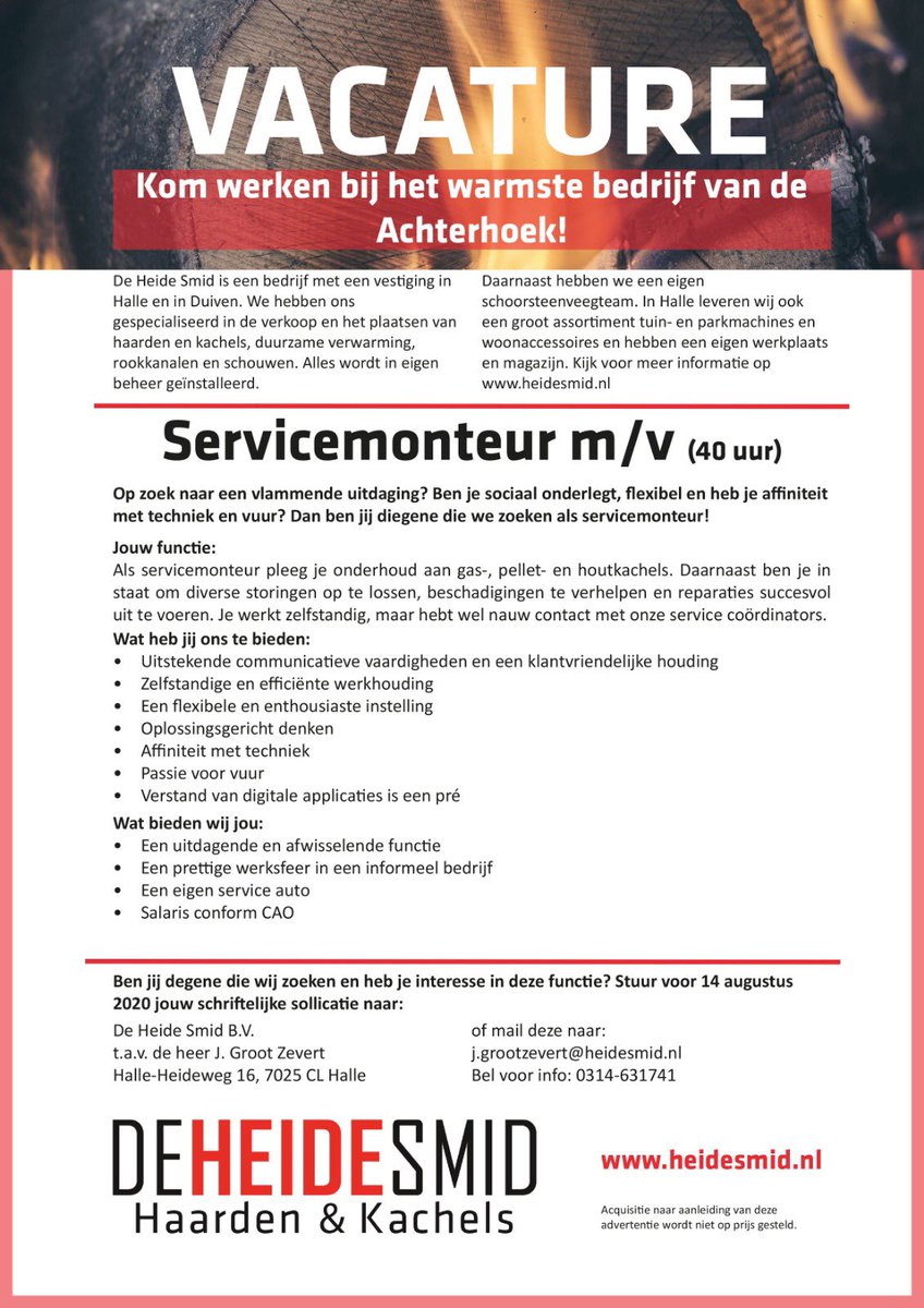 Interesse in een vlammende baan ? <a href="/heidesmid/">De Heide Smid B.V.</a> #vacature #dran