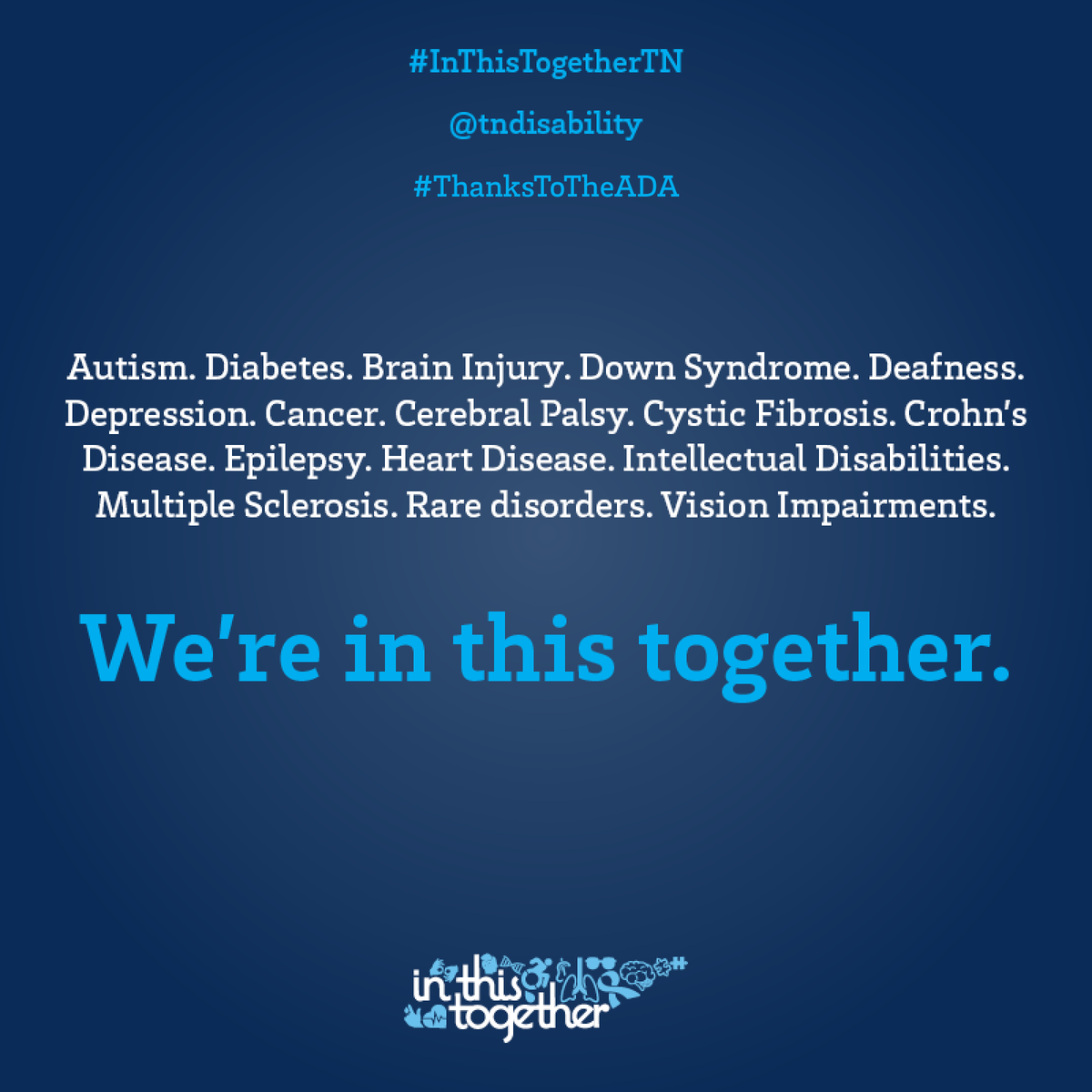 JohnCooper4Nash's tweet photo. I'm excited to commemorate the 30th anniversary of the ADA as we work to expand opportunities for people with disabilities throughout Davidson County. Share how you are celebrating Tennesseans with disabilities using #InThisTogetherTN and #ThanksToTheADA. https://t.co/cn5VCkvfBe