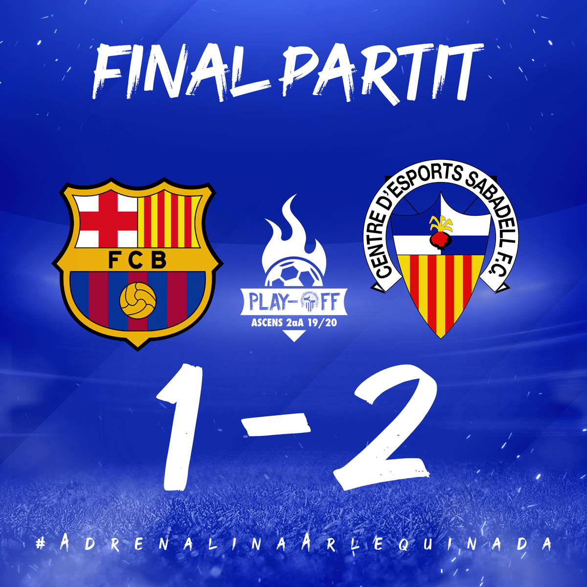 ⏱️ FINAAAAAL al Municipal Antonio Lorenzo Cuevas | <a href="/FCBarcelonaB/">Barça Atlètic</a> 1 - <a href="/CESabadell/">CE Sabadell 🧅</a> 2

SOM DE SEGOOOOOOOOOOOOOOONA 'A'!

💙 Hem lluitat contra tot amb coratge, esforç i molt COR!

Va per vosaltres, AFICIÓ!

😍 Tornem on ens mereixem!

#3PartitsPerunSomni | #AdrenalinaArlequinada