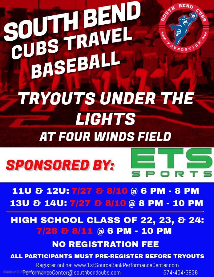 South Bend Cubs (@sbcubs) on Twitter photo The South Bend Cubs Foundation has announced their tryout dates for the Summer 2021 Travel Baseball Teams. Tryouts will be held at Four Winds Field. All participants must pre-register for tryouts. <a href="/1stSourceBankPC/">1st Source Bank Performance Center</a> #SBCubs
REGISTER ➡️ 1stsourcebankperformancecenter.com/performance-ce… The South Bend Cubs Foundation has announced their tryout dates for the Summer 2021 Travel Baseball Teams. Tryouts will be held at Four Winds Field. All participants must pre-register for tryouts. <a href="/1stSourceBankPC/">1st Source Bank Performance Center</a> #SBCubs
REGISTER ➡️ 1stsourcebankperformancecenter.com/performance-ce…