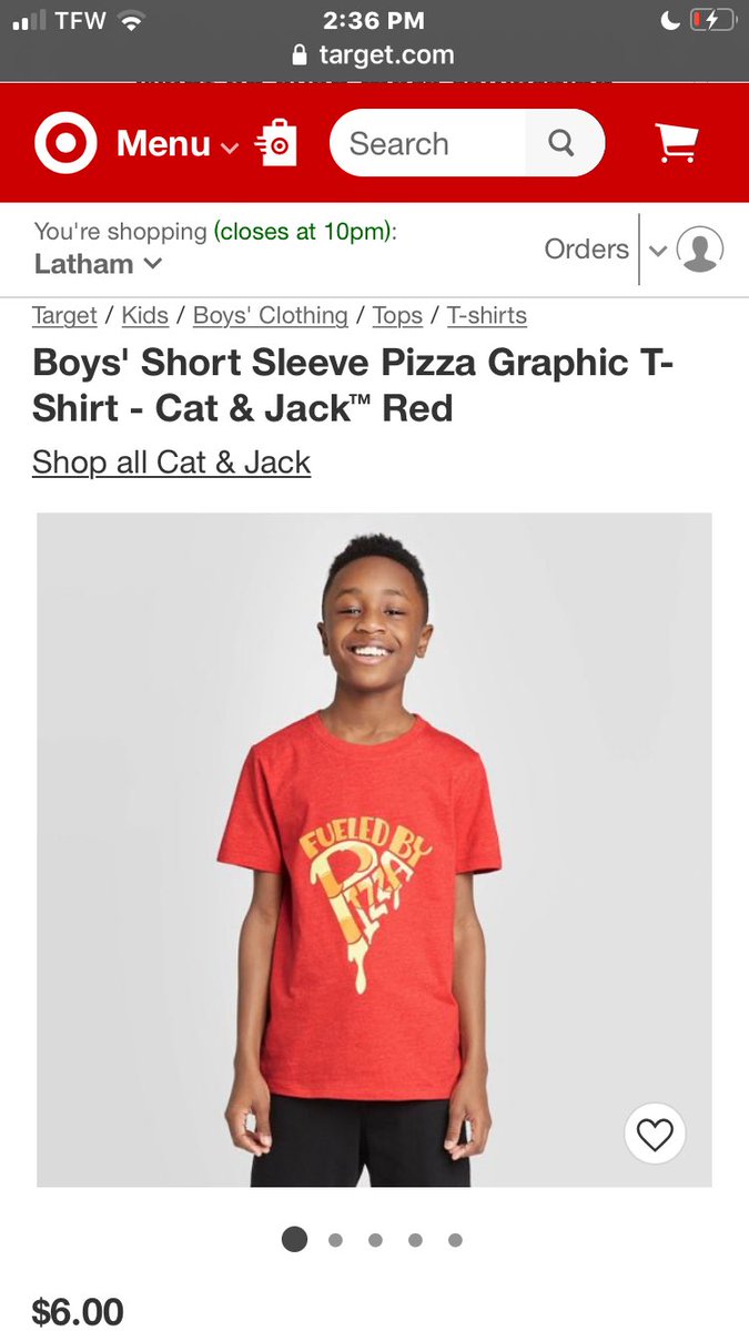 Wa1kingDead1031's tweet photo. Y’all... i fucking saw this thread so I looked myself on targets website; target has a kids shirt “fueled by pizza”. Their doing shit in plain sight #pizzagate #targetgate #pedowoodexposed #pizzagatelsreal #pizza #wayfairgate #chrissyteigen #frazzlegate #frazzledrip https://t.co/yDZ62ELvxQ