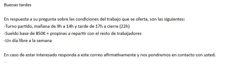 NombreFalso1231's tweet photo. Me han respondido de un trabajo donde preguntaba por las condiciones que ofrecían.

Su respuesta / Mi respuesta. https://t.co/y23s9DbQwW