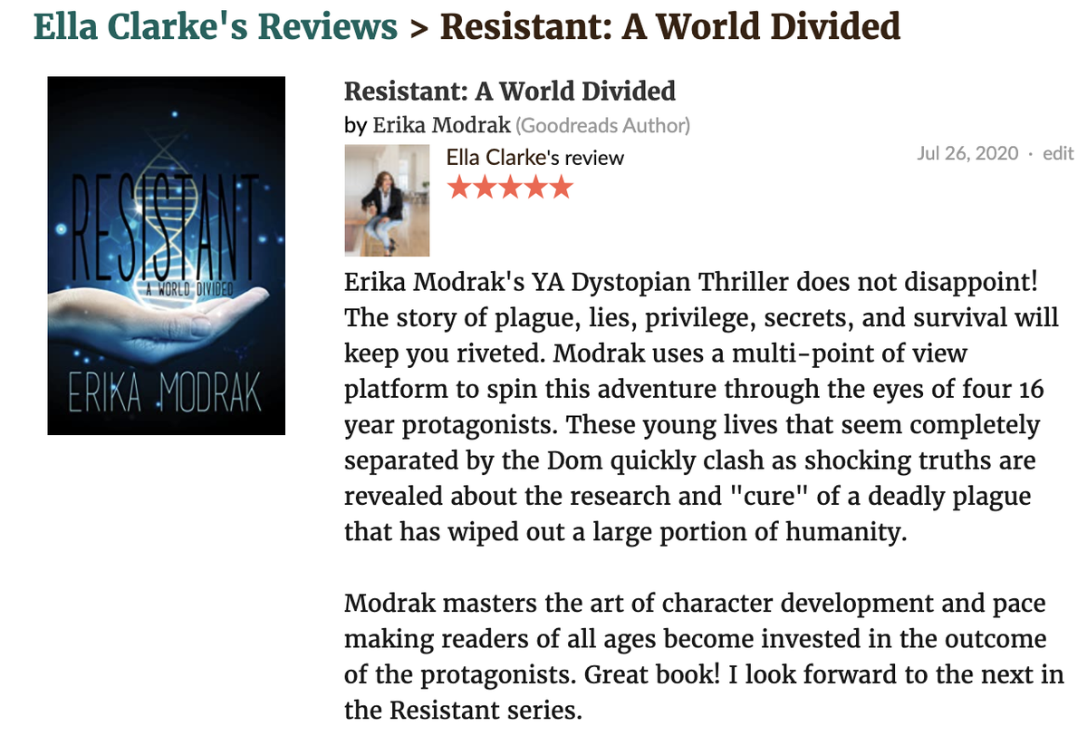 TheEllaClarke's tweet photo. Another great read from @WriteOrWrong2Virtual Book Club! @Erika_Modrak @maswriter @StevenDBT @SpiderAuthor @jandersbooks @by_writers #WritingCommunity #readers https://t.co/JdWaDB3nMe