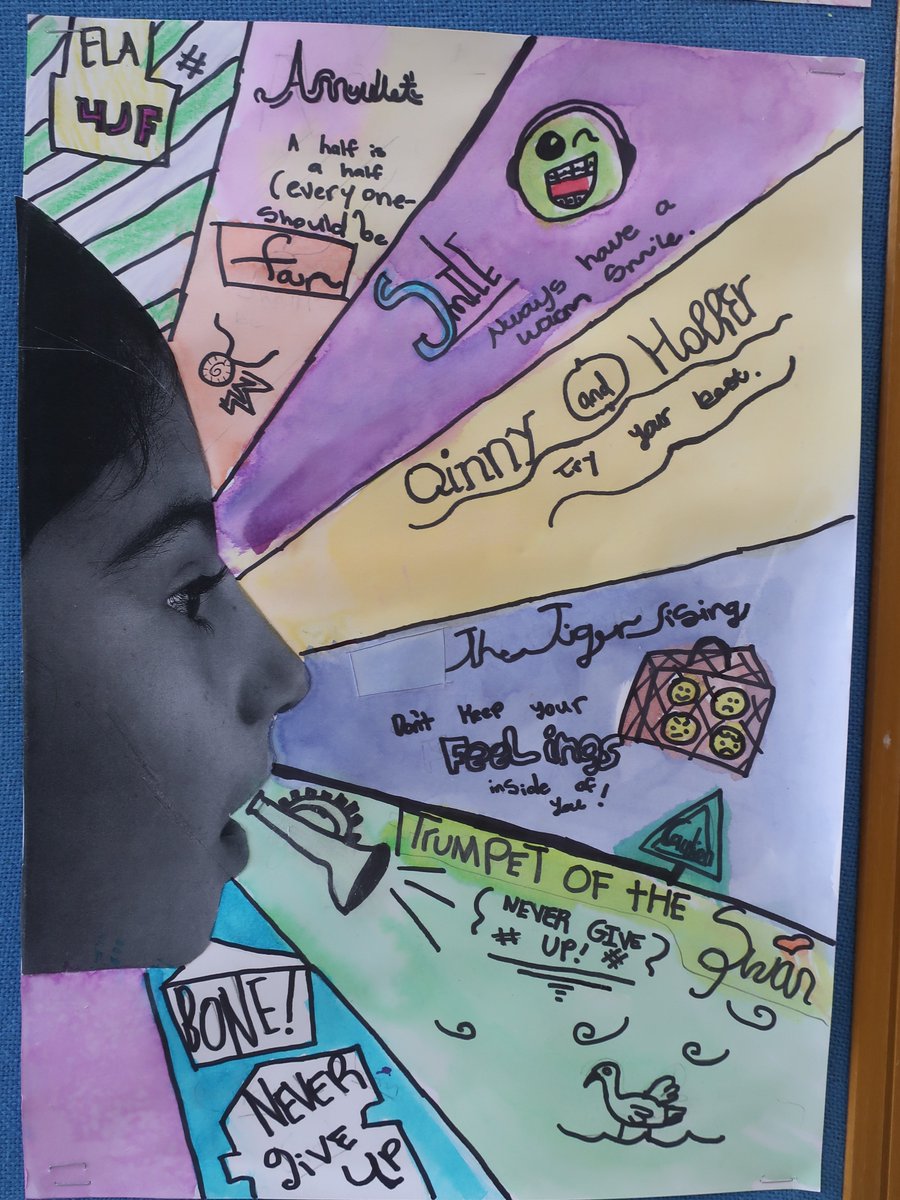 2seetheglobe's tweet photo. My Grade 4s created posters to share the themes of recent books they read. #artsintegration #reading #4thgrade #4thgradereading #elementaryreading #4thgradeteacher https://t.co/tyNdwC7oZ3