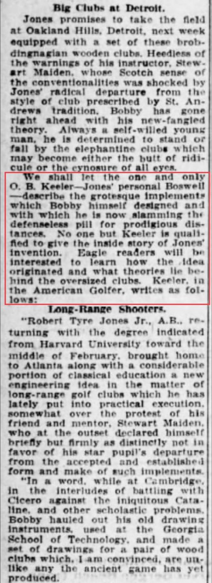 What did Jones foresee?Bobby Jones saw the potential of increased distance, reduced spin and forgiveness from the larger driver headIf you don’t read the whole piece please make sure to read the highlighted portions. It gets better...
