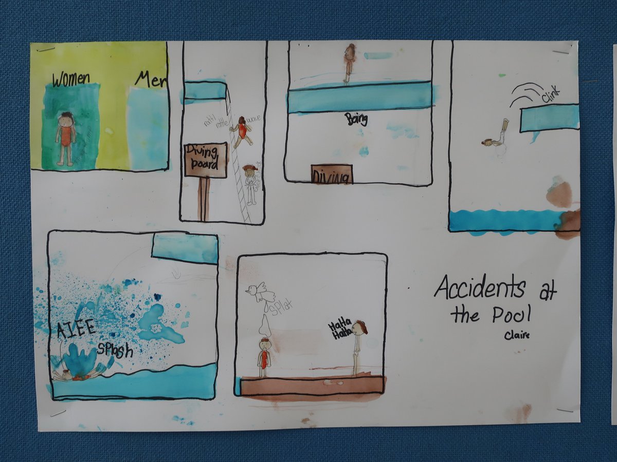 2seetheglobe's tweet photo. Creating comic strips using lots of onomatopoeic words! Research shows that drawing provides a medium for kids to communicate more complex ideas and to increase comprehension. #artsintegration #4thgrade #4thgradereading #onomatopoeia #figurativelanguage #comics https://t.co/hm24zq0ws2