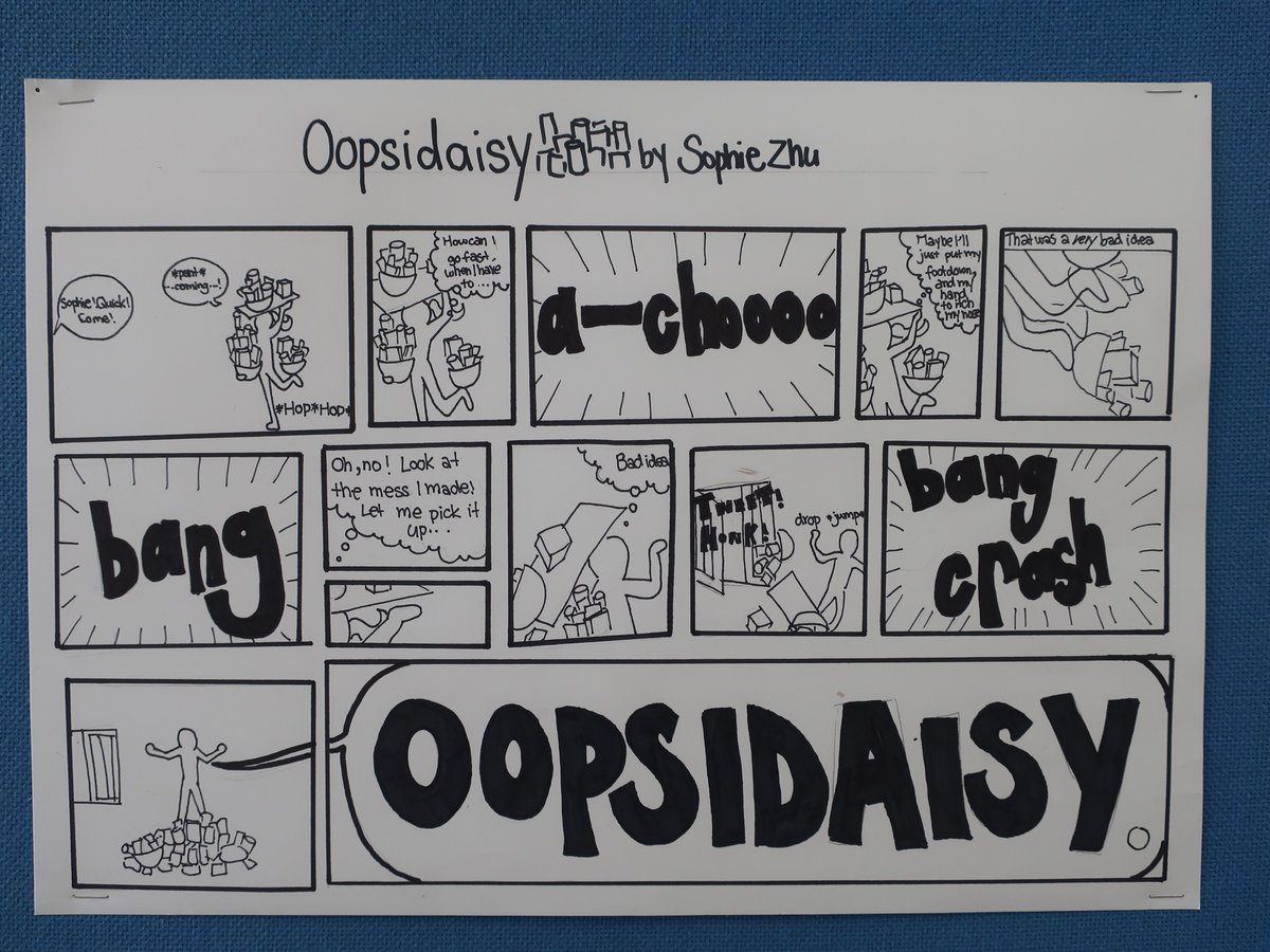 2seetheglobe's tweet photo. Creating comic strips using lots of onomatopoeic words! Research shows that drawing provides a medium for kids to communicate more complex ideas and to increase comprehension. #artsintegration #4thgrade #4thgradereading #onomatopoeia #figurativelanguage #comics https://t.co/hm24zq0ws2