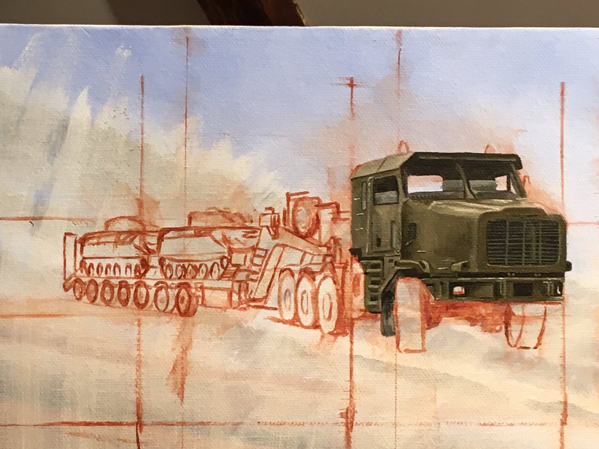 Markrunsnflys's tweet photo. Starting to put some colour on the new painting. Quite a number of aspects of the Royal Logistics Corps planned but can I fit in any further roles? It’s not over till it’s signed. 

#painting #art #military  #aviationart #army #rlc #royallogisticscorps #army  #britisharmy https://t.co/1rxV8yEcK3