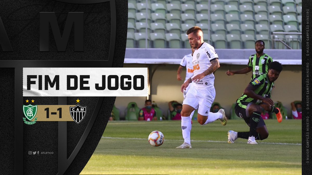 Atletico's tweet photo. Fim de jogo no Horto: América 1x1 Atlético!

⚽ Nathan, de cabeça, marcou o gol atleticano!

#Galo #AFCxCAM 🏴🏳 https://t.co/DbbQIjkNHe