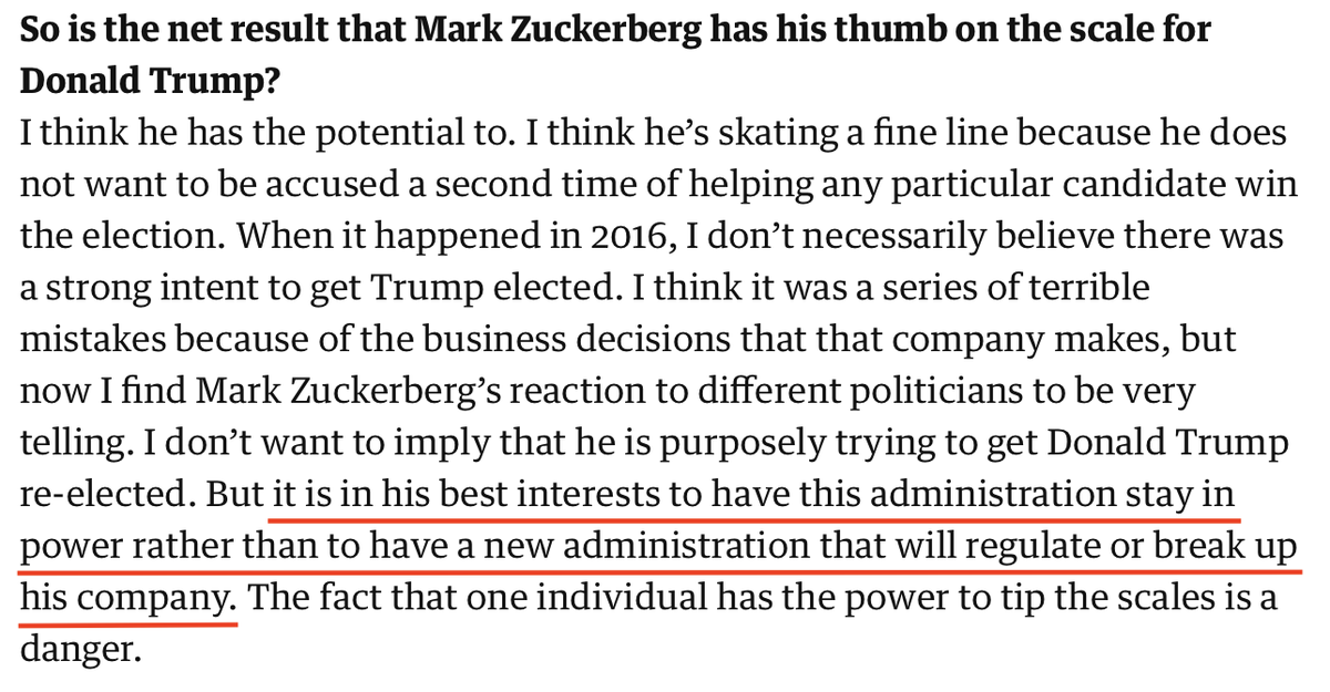 According to Ms. Eisenstat, Joe Biden could be worse for Facebook than Trump. Ergo...