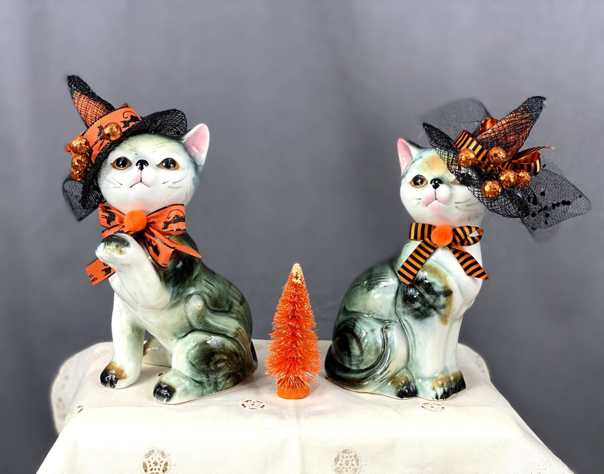 Excited to share the latest addition to my #etsy shop: Vintage Halloween Cat Figurines Witch Cat Halloween Decoration etsy.me/2P025vW #black #halloween #orange #halloweendecoration #catfigurine #halloweencat #blackcat #ceramiccat #catdecoration